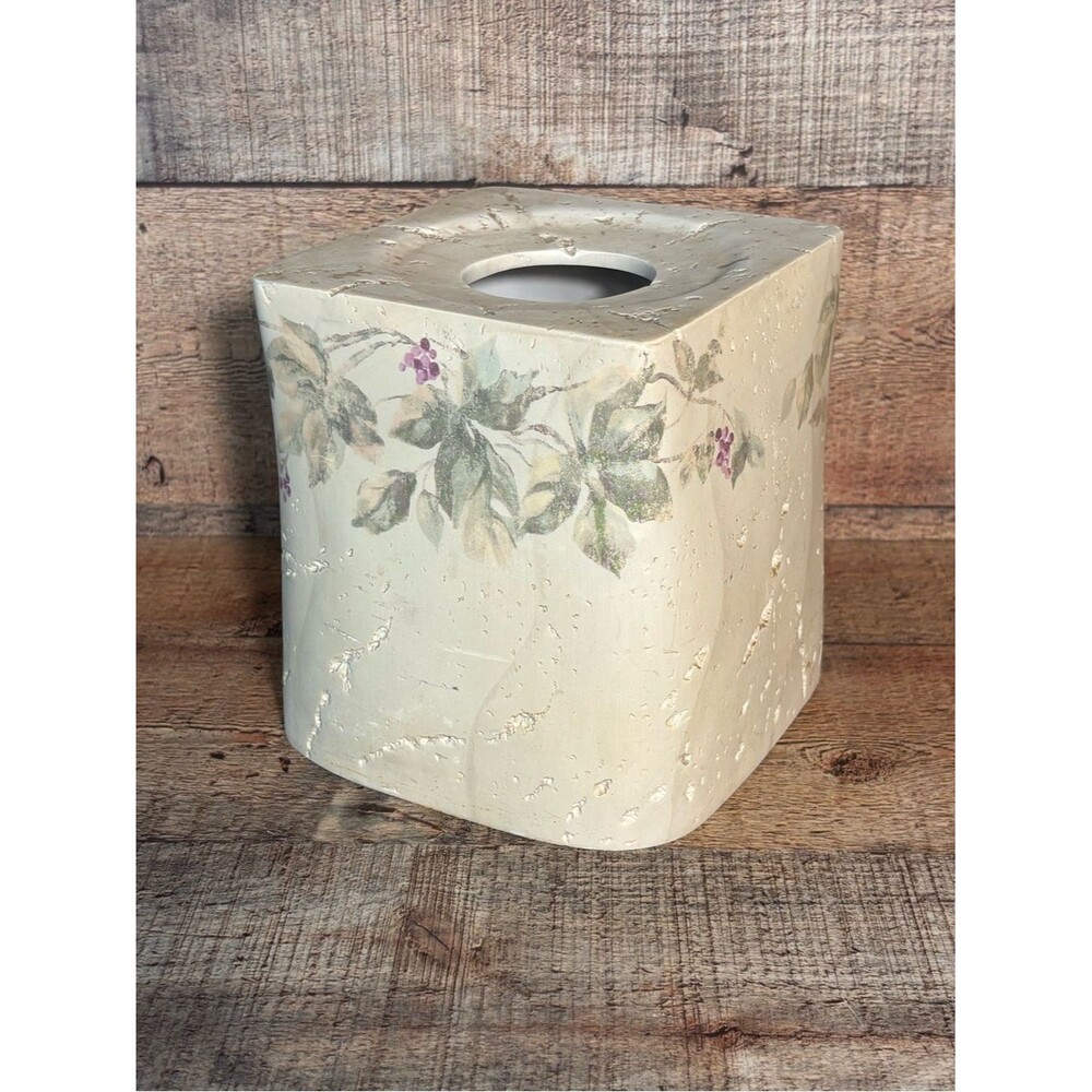 NEW Croscill Blum Rose Trail Tissue Box Cover Purple Roses Bathroom Decor